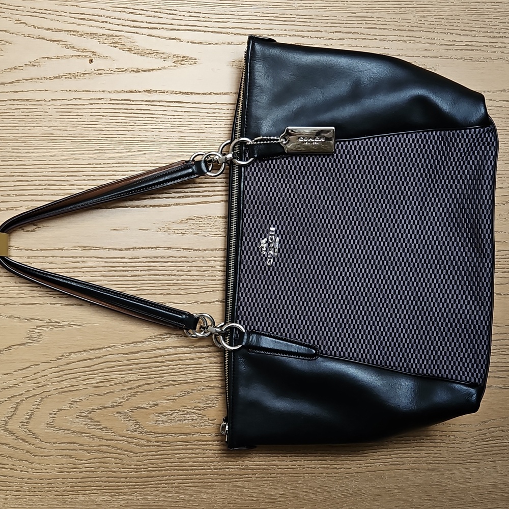 Coach Black and Gray Leather Tote Bag